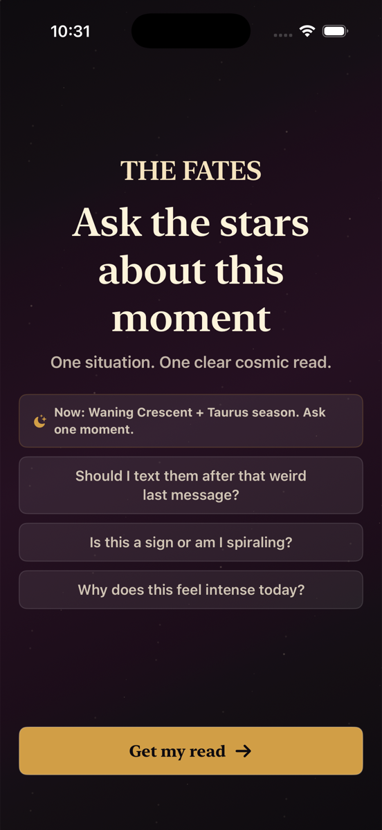 The Fates onboarding screen preview
